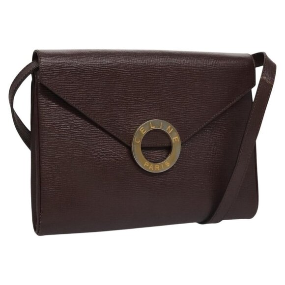 CELINE Circle Shoulder Bag Leather Brown Gold Auth bs21922 - Picture 1 of 16